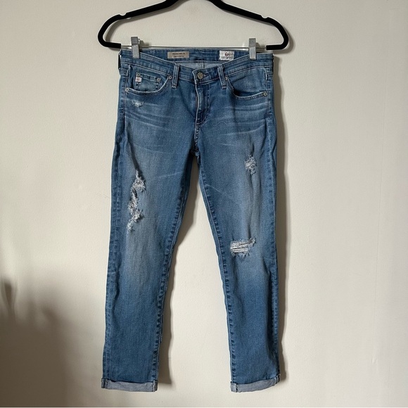 AG Adriano Goldschmied Stilt Cigarette Roll Up Distressed Blue Jeans Size 27 - Picture 2 of 7